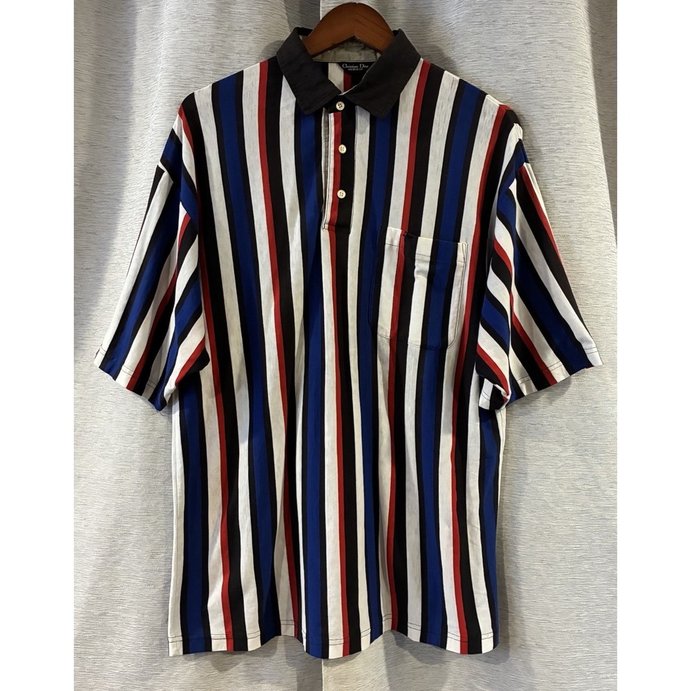 Vintage Christian Dior‎ Monsieur Striped Polo Old Money Size Large
